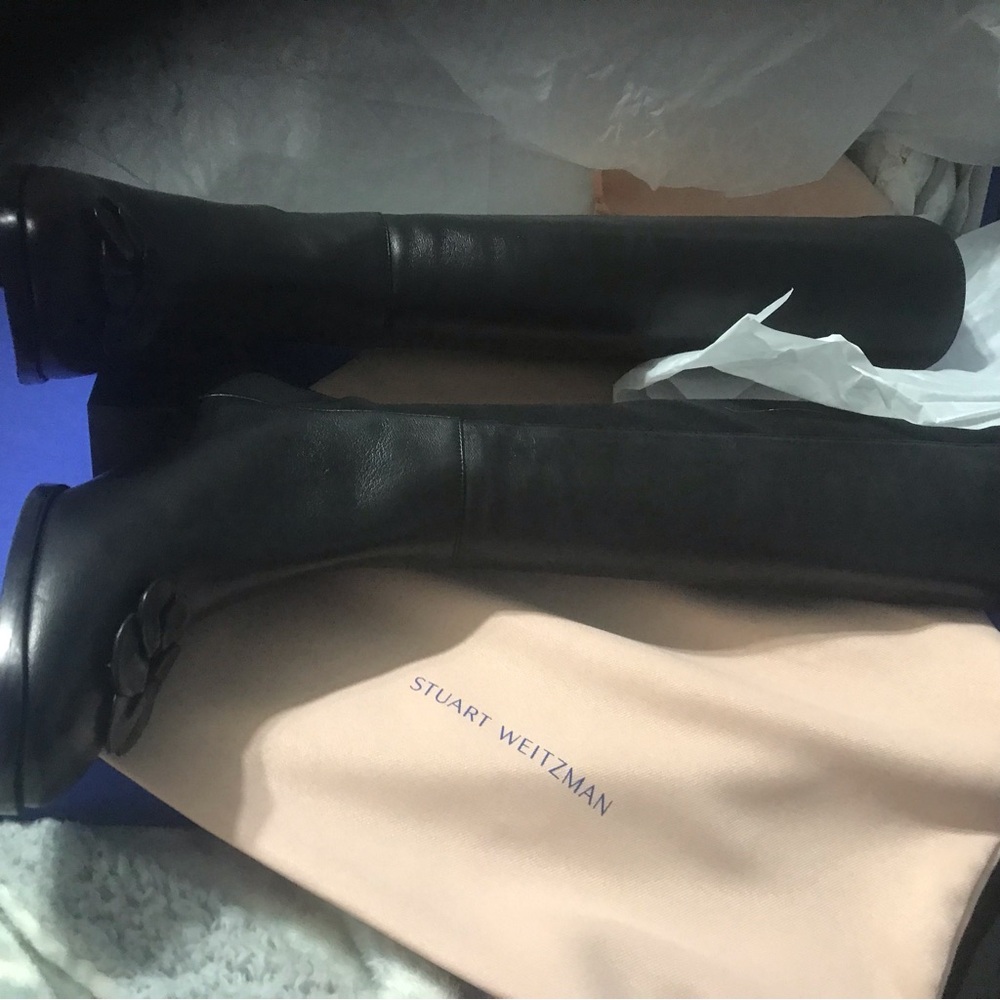 New Stuart Weitzman Black Over-the-Knee Leather Boots - Picture 14 of 16